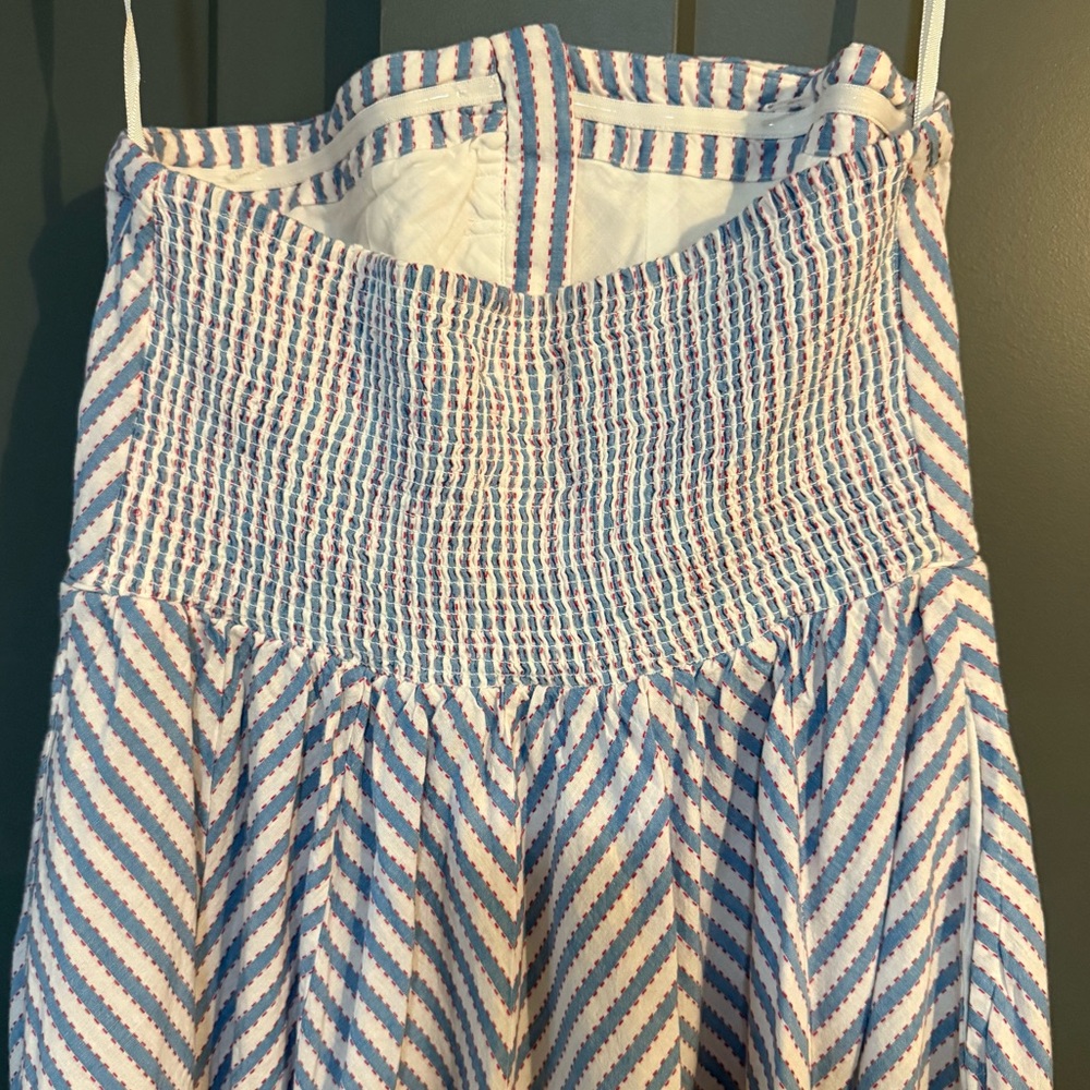 Anthropologie Maeve Strapless Midi Dress Blue White Stripes NEW - Picture 6 of 7